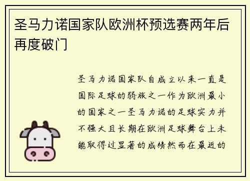 圣马力诺国家队欧洲杯预选赛两年后再度破门